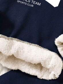 Boys' Letter Print Warm Crew Neck Sweatshirt And Sweatpants - Royal Blue - View 5