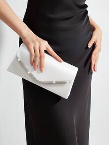 REMANLAND Women's White Envelope Clutch, Rhinestone Evening Bag, Elegant Bridal Handbag, Suitable For Weddings, Parties, Balls, Cocktail Parties, Banquets And Formal Occasions - White - View 2