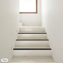 15 Pack Self-Adhesive Stair Nosing Strips, 90*5*2.5cm Non-Slip Step Edge Trim, Self-Stick Protective Molding For Tile Stair Treads, Wear Resistant Border Strip For Indoor Step Decoration - Negro - Ver 4