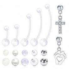 17Pcs/Set 14G Pregnancy Belly Button Rings Flexible Maternity Belly Button Rings Clear Long Bar Pregnancy Belly Rings Cute Sport Navel Rings For Women - Clear - View 6
