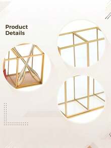 Makeup Brush Holder 3/4 Compartment Glass And Brass Cosmetic Storage 19.5*7*9cm Vintage Makeup Storage Box - Clear - View 4