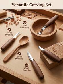 1 Set Multi Curve Walnut Hand Carving Knives For Wooden Spoon Craft Fine Detail Cutting Matte Non-Slip Handle High Carbon Sharp Steel Blades Indoor DIY Hobby Birthday Present Woodworking Craft Tools - Carving Knife - View 4