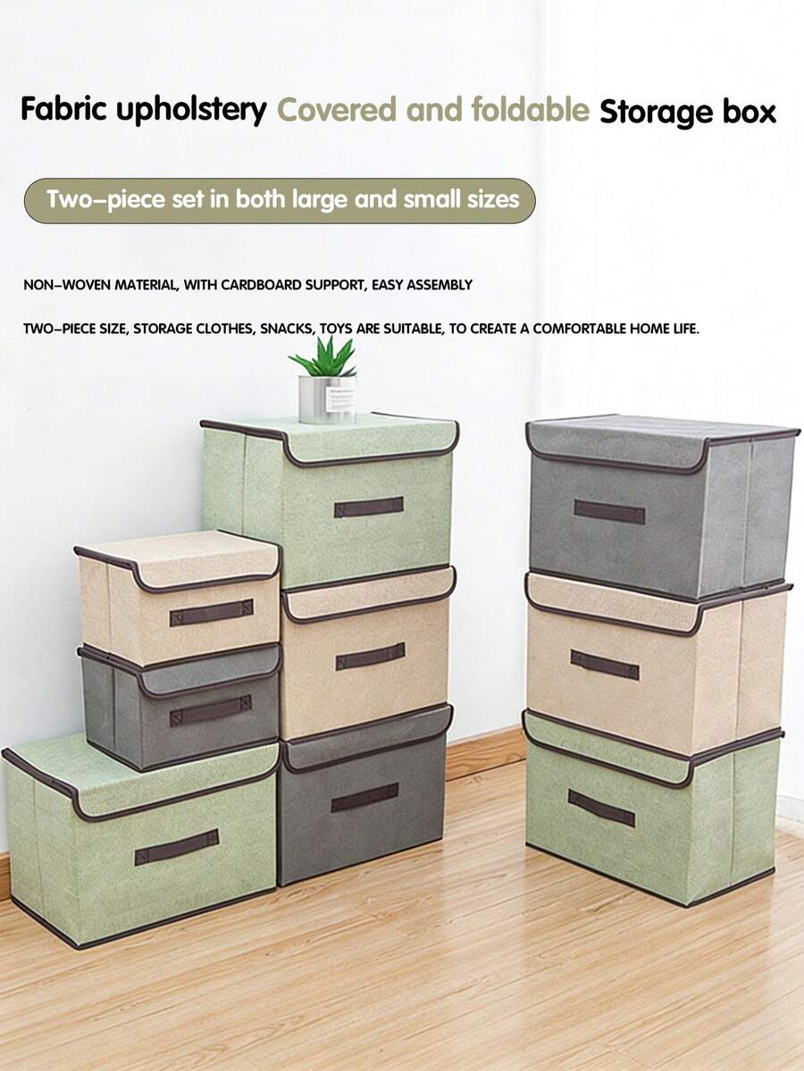 1 Washable Linen Foldable CD Storage Box, Foldable Storage Bin, Toy Organizer Basket With Lid, Laundry Hamper