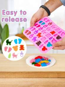 35 Cavity Pink Cute Silicone Baking Mold With Dropper, Multi Shape DIY Cake Chocolate Candy Decorating Kitchen Tool - Multicolor - View 9