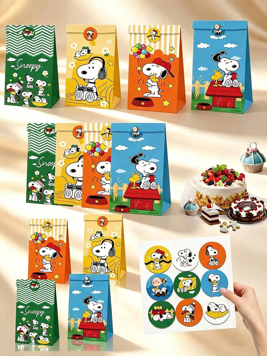 SNOOPY Cartoon Pattern Decorative Gift Packaging Bag Candy Snack Decorative Tote Bag Cartoon Theme Party , Gift Bag - Multicolor - View 1