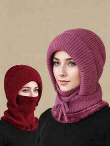 Winter Warm Fleece Face Mask Hat - Elastic Drawstring Design, Lightweight & Warm, Suitable For Cycling, Skiing And Other Outdoor Sports, All-In-One Windproof Ear Protection, Essential Gear For Autumn/Winter - Multicolor - View 10