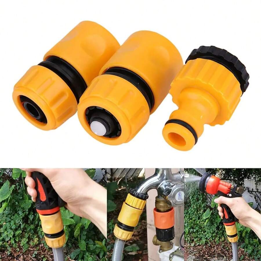 Sambungan Pipa Air Standar Eropa 1/2 inci, Bahan Baru ABS, Nipple Penghenti Air 4 Titik, Set 3-in-1 Konektor Cepat untuk Pistol Air - A - View 1