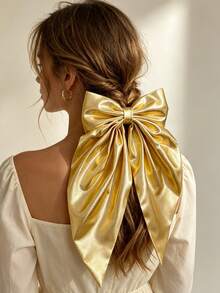 2pcs Vintage Gold & Silver Dual-Tone Oversized Bow Hair Clips, Versatile Spring Hair Clips For Girls' School Outfit, Birthday Party - Multicolor - View 4