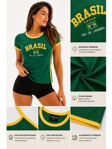 Women's Brazil Y2K Shirt – Long Baby Look - Hijau - View 3