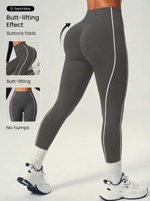 Women's High Waist Tummy Control Yoga Pants, Soft Elastic Tight Fitness Training Workout Leggings - Grey - View 1