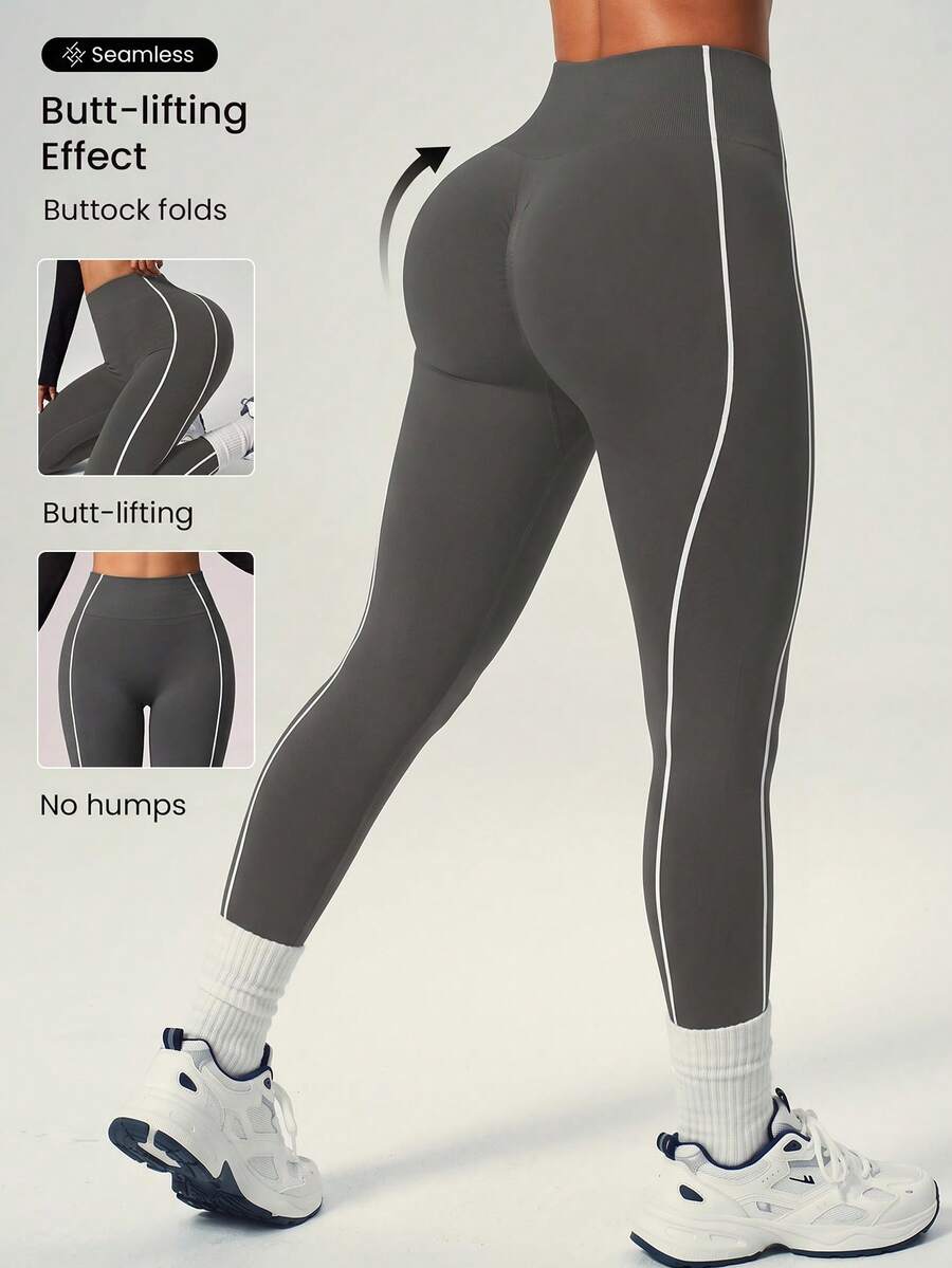 Women's High Waist Tummy Control Yoga Pants, Soft Elastic Tight Fitness Training Workout Leggings - Grey - View 1