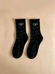 4 pares de calcetines de media caña con volantes y lazos para mujer, nuevos calcetines slouch con lunares y lazos de encaje estilo Ins, calcetines de media caña para estudiantes - Multicolor - Ver 5