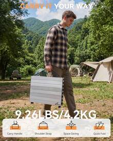 Sportneer Tragbarer Klappbarer Campingtisch mit Zwei Platten, Schnellöffnung, Verstellbare Höhe von 41,9 bis 70,1, 89,9 x 60,9, Leichter Aluminiumtisch, Griff und Schultergurt für Picknicks ARL7 - Silber - Übersicht 4