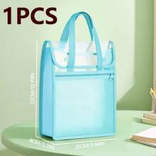 HUAJIE Large Capacity A4 PP Diagonal Stripe Tote File Bag, Snap Button Transparent Cover Document Bag, Portable Handheld School Book Storage Tote, Student Office Stationery Storage Bag - Single Piece - View 17
