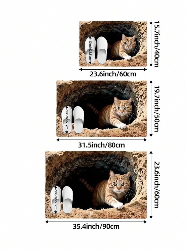 1pc Cat Peeking 3D Visual Illusion Welcome Mat, Outdoor Carpet, Hallway Rug, Area Rug, TPR Backing Non-Slip Mat, Suitable For Bathroom, Indoor, Hallway, Bedroom, Living Room, Side Carpet, Machine Washable Easy To Clean, Entryway Mat, Home Decor - Multicolor - View 2