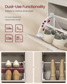 VASAGLE Shoe Cabinet With 3 Flip Drawers, Shoe Storage Cabinet, Adjustable And Removable Dividers, Holds Up To 18 Pairs Of Shoes, Entryway, 9.4 X 23.6 X 42.5 Inches - 米色 - 查看 5