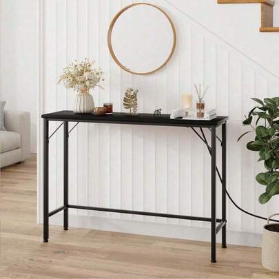 Huisuilinss Industrial Console Table With Charging Station,Entryway Table,Narrow Sofa Table,39.3" Behind Couch Table For Living Room Hallway Foyer Bedroom Office