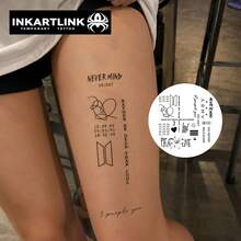 INKARTLINK 1入短句花卉組合裝飾貼紙 防水臨時身體藝術紋身貼 持久1-2週 植物紋身果汁紋身 適合女孩禮物 派對裝飾必備 - 黑色 - 查看 2