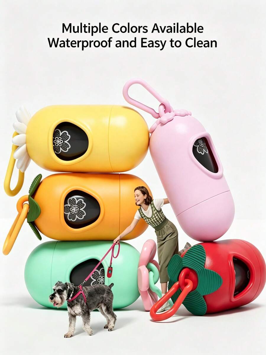 2pcs Capsule Pet Waste Bag Dispenser, Portable Waterproof Durable Plastic Material, Suitable For Dog Walking, Outdoor Travel And Daily Use, Cute Pet Cleaning Storage Accessory - Multicolor - View 1