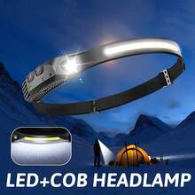 1/3PCS Linterna Frontal COB&LED Multimodo con Sensor Linterna Frontal para Deportes al Aire Libre Recargable Adecuada para Correr, Camping, Senderismo, Etc. Modelo Básico - Negro - Ver 2