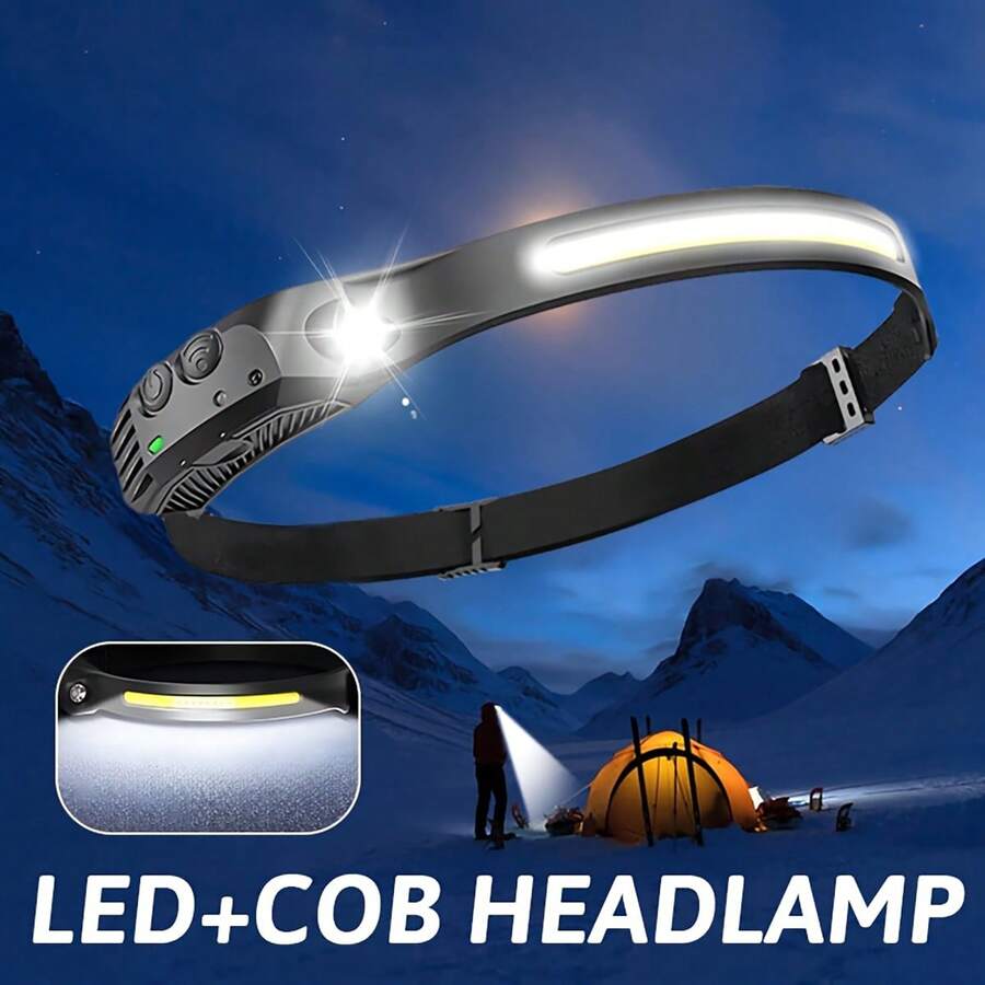1/3PCS Linterna Frontal COB&LED Multimodo con Sensor Linterna Frontal para Deportes al Aire Libre Recargable Adecuada para Correr, Camping, Senderismo, Etc. Modelo Básico