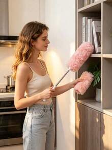 1pc Disposable Multi-Function 360° Double-Sided Electrostatic Duster, Extendable Dusting Tool For Sofa, Shelf, Car Interior And Home Corners, Lightweight Cleaning Tool Suitable For Busy Families, Pet Owners, Dorms And Vacation Home Cleaning - Pink - View 6