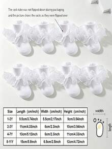 4 Pairs Girls Solid Color Ruffle Trim Cute Daily Ankle Socks, White Basic Everyday School Outfit - White - View 2
