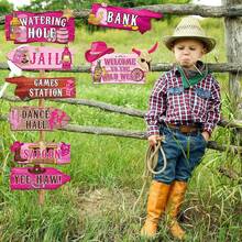 24pcs Western Party Direction Signs, Yard Cowboy Rodeo Theme Hollow Wild West Welcome Sign Decor, Western Birthday Photo Prop Background Wall Party Decoration - Multicolor - View 7