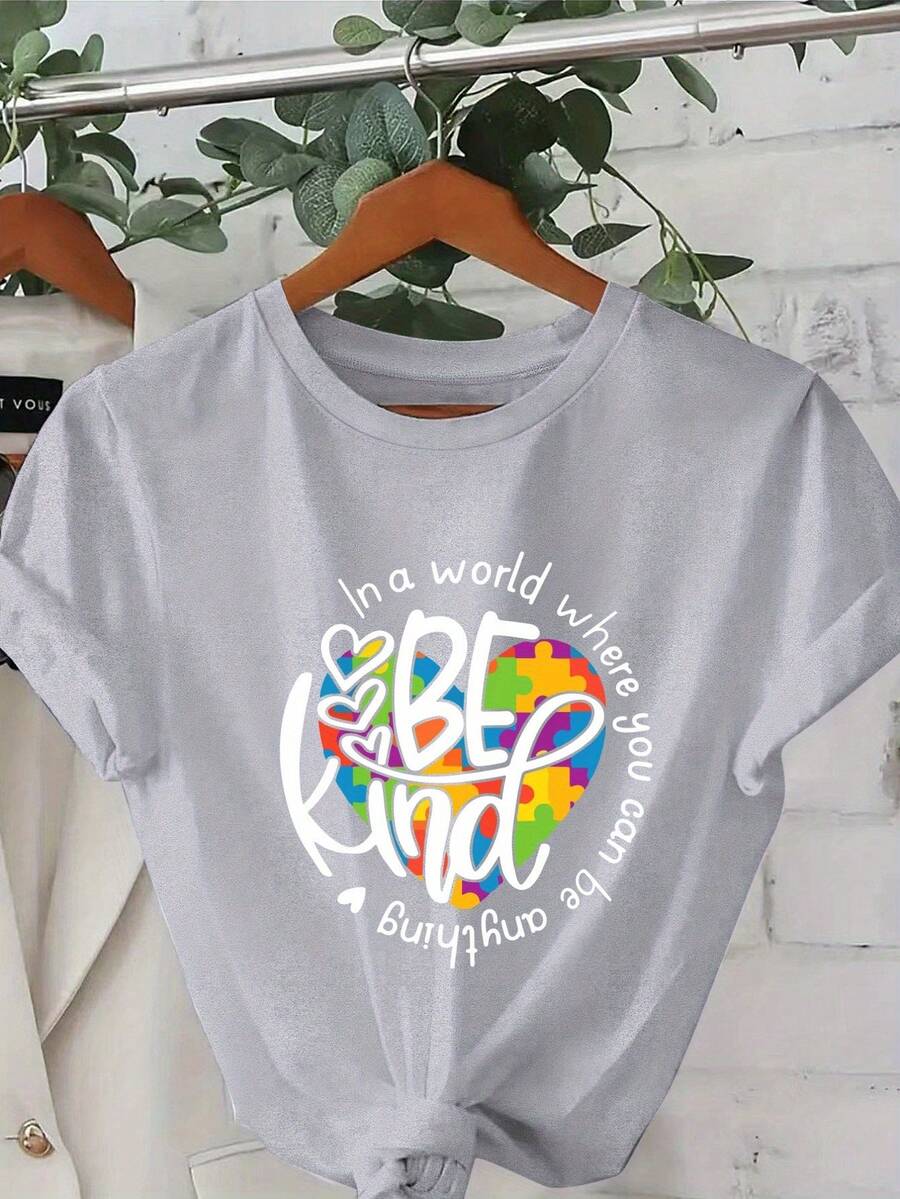 2026 Sommer Neue Kollektion 100% Baumwolle Y2K-Musterdruck Modisches Rundhals-T-Shirt, Standardgröße Damenbekleidung, Damenmode - Hellgrau - Übersicht 1