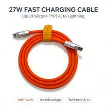 Kabel USB-C ke Lightning Silikon Cair Ultra Lembut, Warna Macaron Multi Warna, Kabel Pengisi Daya Cepat PD 27W Bersertifikasi MFi, Kompatibel dengan iPhone 14 13 12 11 X 8 - Jeruk - View 7