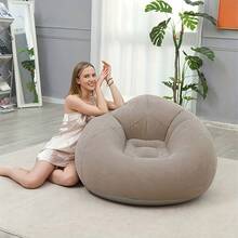 1pc Large Slouchy Inflatable Sofa Chair, Thickened Flocked PVC Bean Bag Lounge Chair, Outdoor Camping Equipment, Picnic, Park, Living Room, Dorm Single Seat, Easy To Inflate And Deflate - Coffee - View 8