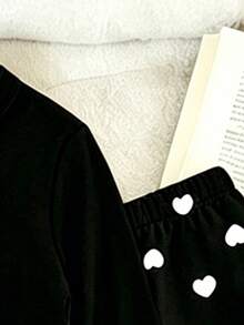 Random 6pcs/Set Girls Casual Fashion Cute Bow, Polka Dot, Heart, Leopard Print Long Sleeve And Tight Fit Set, School, Back To School Comfortable Daily Wear - Multicolor - View 4
