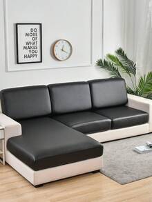 1pc Leather Sofa Cushion Cover Living Room Luxury Stretch Sofa Cover Solid Color Simple Sofa Protective Cover Home Decoration Suitable For All Seasons Bedroom Living Room Office - Black - View 5