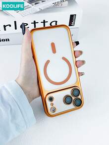 Koolife 1pc Electroplated Magnetic Phone Case, PC Hard Phone Case, Built-In Camera Lens Film, Shockproof Protective Phone Case, Suitable For IPhone 17/17 Pro/17 Pro Max - Orange - View 4