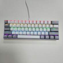 CHANGXIE 60% 紧凑型有线键盘，61 键 RGB 背光迷你便携式薄膜键盘，适用于 Windows PC、笔记本电脑和游戏，阿拉伯语布局 - 白灰色-阿拉語-紅軸版 - 查看 6