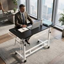Adjustable Height Standing 3-Tier Rolling Table - Multi-Functional Mobile Lifting Table With Storage Shelves, A Movable Craft Table, Spfice Workers. - Black - View 6