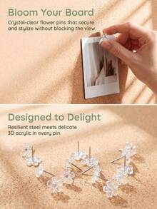 50pcs Transparent Flower-Shaped Push Pins, 5-Petal Flat Head Decorative Thumbtacks For Office, Plum Blossom Design - Clear Plum Blossom Push Pins - View 3