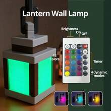 Pixel Lantern Night Light - 16 Color LED Wall Atmosphere Night Light With Remote Control - Rechargeable Night Light With Built-In 500mAh Battery, Desktop Lamp, Costume Cosplay Bedside Lamp For Room Decoration - Multicolor - View 6