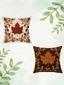 2 Stücke/Set, 2D flache Herbst Vintage Ahornblatt Muster Kissenbezüge, Ernteatmosphäre Sofa Dekorative Kissenbezüge, geeignet für Sofa, Schlafzimmer, Balkon, Garten, Bank und andere Heimdekoration Kissenbezüge, nicht Stickerei (Kissenfüllungen nicht enthalten) - Verschiedenfarbig - Übersicht 3