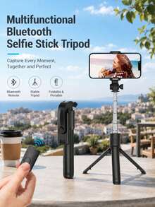 Palos Selfie Bluetooth Trípode Multifuncional Extensible con Control Remoto Soporte para Teléfono Trípode para Transmisión en Vivo Fotografía Multifuncional Accesorio de Viaje Universal para Selfie - Negro - Ver 1