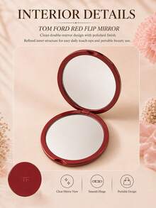 Tom Ford Gương nắp lật TF màu đỏ đường kính 7cm, gương hai mặt nhỏ gọn tròn trịa, dễ dàng mang theo, phù hợp để dặm lại lớp trang điểm hàng ngày, mang theo khi đi ra ngoài và làm quà tặng - Đỏ - Xem 8