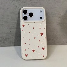 Heart Print Faux Leather Texture Anti-Fall Anti-Scratch Anti-Slip Phone Case Set, Kawaii Heart Aesthetic Design Compatible With IPhone 11/12/13/14/15/16/16 Plus/17/17 Pro/17 Pro Max - Multicolor - View 1