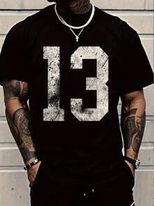 Men's Heavyweight T-Shirt 100% Cotton| Casual Style With Geometric Pattern, Round Neck, Slightly Stretchy - 黑色 - 查看 8