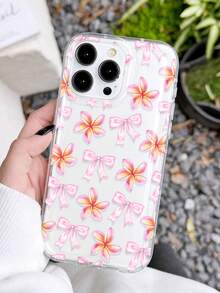 1pc Minimalist Fresh Watercolor Eggshell Pink Bow Pattern Non-Slip Transparent Air Cushion Soft Phone Case Compatible With IPhone 11/12/13/14/15/16/17 Pro Max - Multicolor - View 2