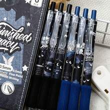 6pcs Cute Black Cat Denim Pattern Retractable Neutral Pens, Quick-Dry Ink Comfortable Grip, Highly Attractive Student Exam Study Practice Black Pens, Portable Smooth Writing Stationery Ballpoint Pens, Suitable For School Office Daily Use - Sets - View 5