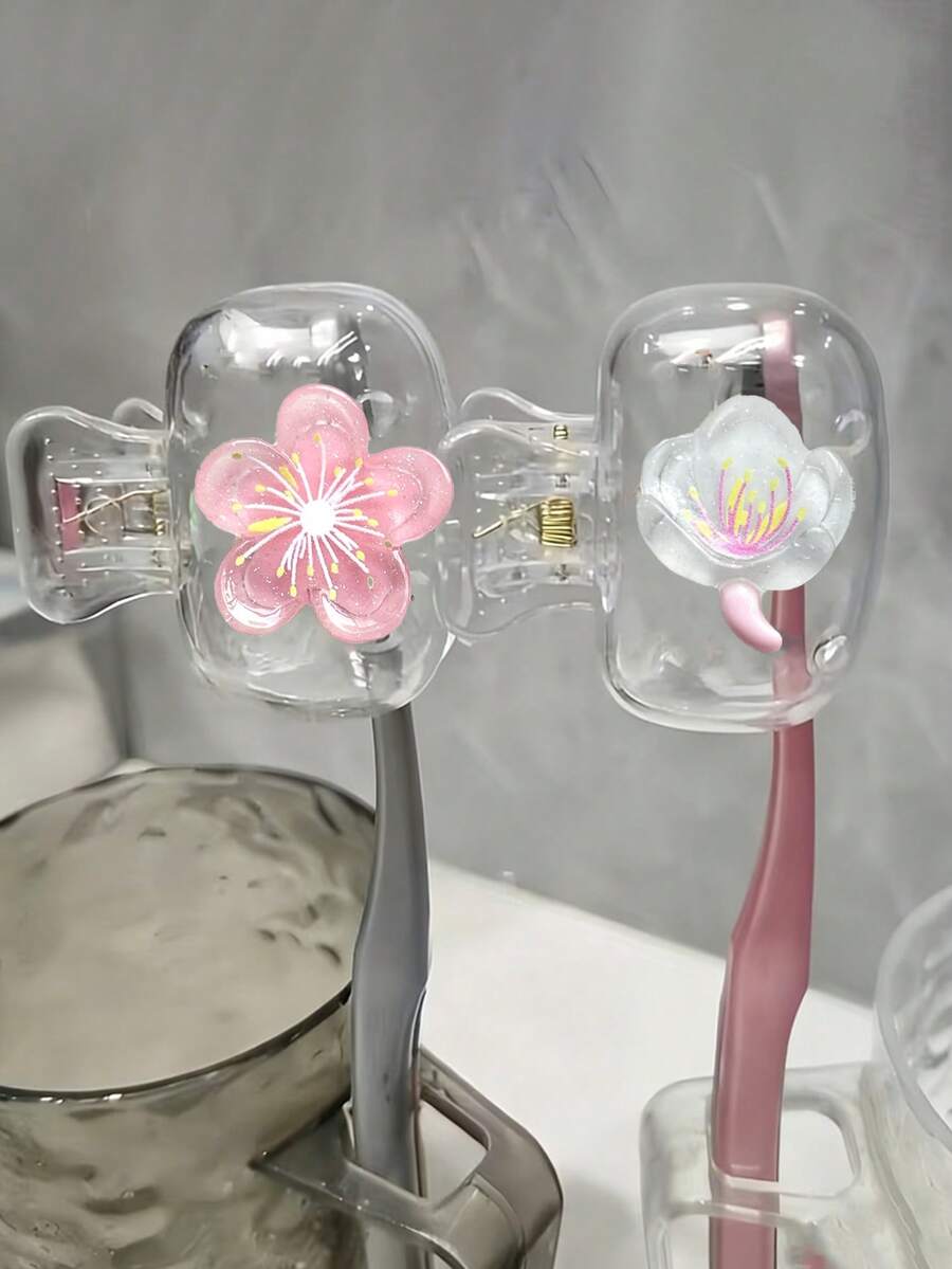 Soporte para cepillo de dientes transparente con purpurina en forma de melocotón, se adapta a todos los tamaños, con orificios de ventilación, mantiene la cabeza del cepillo de dientes limpia y seca. Funda para cepillo de dientes transparente a prueba de polvo con diseño de melocotón, perfecta para la protección del cepillo de dientes de viaje de mujeres y niñas, funda para cepillo de dientes portátil e higiénica, accesorio de baño lindo para un baño hermoso, viaje, uso diario, funda para cepillo de dientes transparente con clip, adecuada para el hogar y el viaje, regalo familiar, regalo de vuelta a la escuela - Multicolor - Ver 1