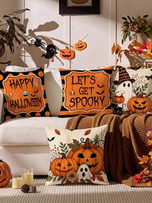1pc Ghost Pumpkin Throw Pillow Covers Halloween,Cute Spooky Cartoon-Style Quilted Decorative Cushion Cover,17.72In,Halloween Pillowcase Decoration,For Living Room Bedroom,Room Decor,Bedroom Decor,Halloween Decor,Fall Decor(Pillow Insert Not Included) - Multicolor - View 8