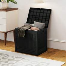 Rattan Pattern PP Storage Box With Lockable Lid, Black Outdoor Plastic Container-XY930735 - FXCI4HTXY81LW - View 7
