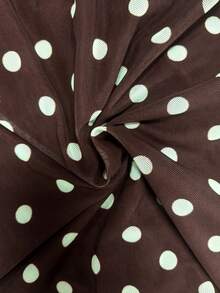 Women's V-Neck Polka Dot Pleated Slim Fit Versatile Daily Long Sleeve Top - Brown - View 9