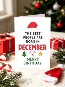 1pc December Birthday Christmas Card With Envelope - "Born In December" Festive Greeting For Friends & Family, Blank Inside - View 2